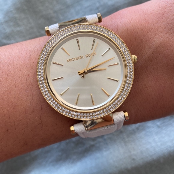 Michael Kors Accessories - Michael Kors white leather and gold watch